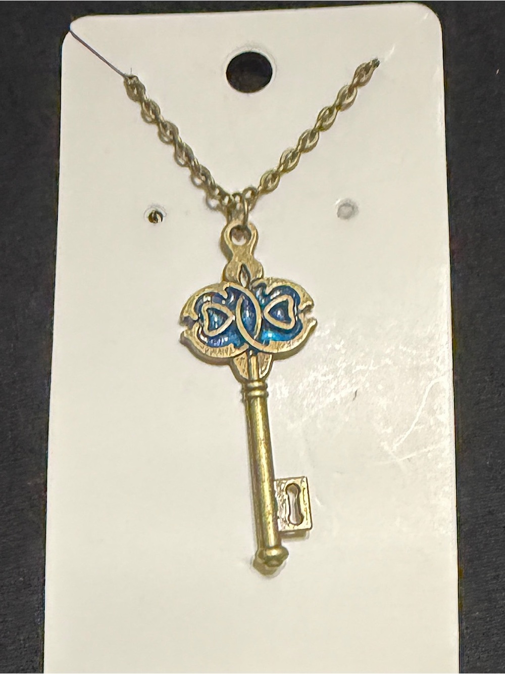 Antique-Style Blue Key Pendant Necklace